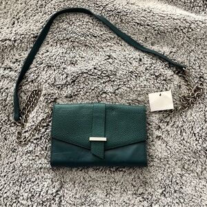 Green Leather Envelope Crossbody Bag - Women's Shoulder Purse